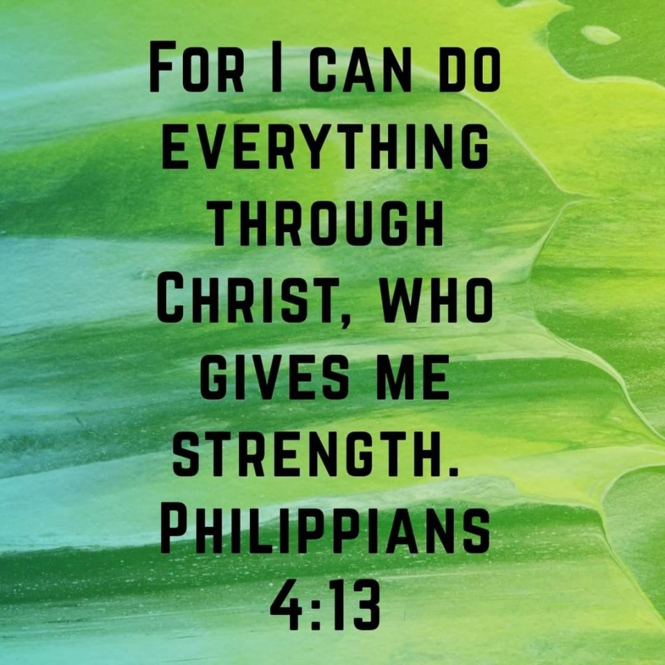 I can means: I am empowered toDo means: Perform the necessary actionAll things means: The spiritual and practical workThrough means: Come in one side and go out the otherChrist means: The Anointed One (The One Who I go THROUGH)When we put it all together, we create a powerful, memorable translation of what it means to go through Christ... a picture.  “I am empowered to perform the necessary action for my spiritual and practical work because I can come into the anointing (spiritual) before I go out into the world (practical).”We come into the spiritual by dwelling in His presence. When we keep Christ at the center of our lives, it truly is the best way to show up daily.