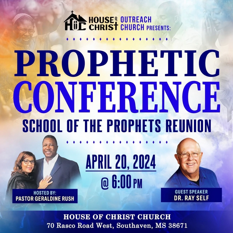 We are thrilled to announce to all those in the Memphis area that we will have a special School of the Prophets Reunion event on April 20th at 6:00 p.m. at the House of Christ Church, 70 Rasco Rd W, Southaven, MS 38671, near the corner of Airways and Rosco Rd. Dr. Ray will share and move deeper into the prophetic, including stirring and activating the gift. We are looking forward to what the Holy Spirit is about to do. We hope that you will make every effort to come. We are excited about reconnecting with old friends and making new ones.For more information, please get in touch with Dr. Ray Self at 901-258-7012 or drrayself@gmail.com