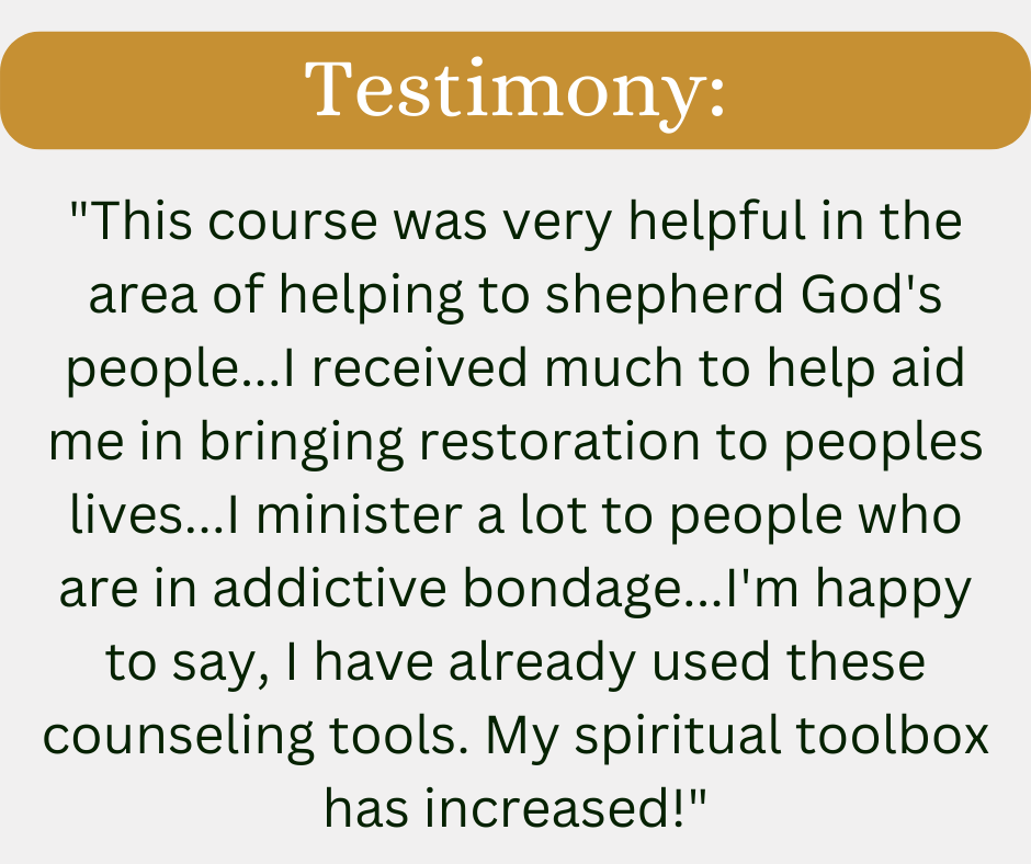 Here's a testimony from one of our students who took our Pastoral Counseling course. Read the whole thing: This course was very helpful in the area of helping to shepherd God's people. The topics discussed are very real issues today within the body of Christ. They were very informative and I received much to help aid me in bringing restoration to peoples lives. I specifically enjoyed the lesson 2 and 3 on addictions and mirroring. I minister a lot to people who are in addictive bondages. The wisdom from Dr. Self is so helpful! The tips on clear communication was very insightful on how to repeat and allow expression of feelings behind the phrases! I'm happy to say, I have already used these counseling tools. My spiritual toolbox has increased!#counseling #christiancounseling #PastoralCounseling #seminary #ministryschool