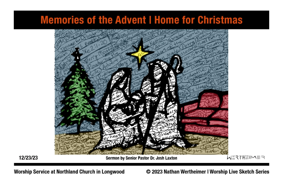 Please click here to see a past weekend's Worship Live Sketch Series entitled "Memories of the Advent | Home for Christmas" sermon by Senior Pastor Dr. Josh Laxton at Northland Church in Longwood, Florida. Artwork by Nathan Wertheimer. #northlandchurch