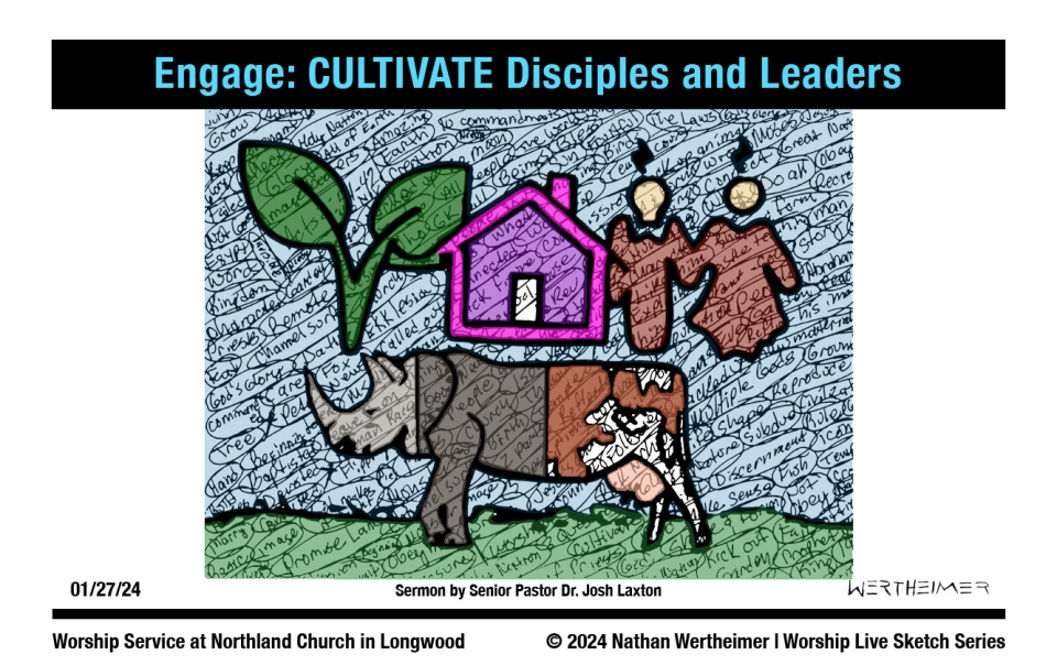 Please click here to see a past weekend's Worship Live Sketch Series entitled "Engage: CULTIVATE Disciples and Leaders" sermon by Senior Pastor Dr. Josh Laxton at Northland Church in Longwood, Florida. Artwork by Nathan Wertheimer. #northlandchurch
