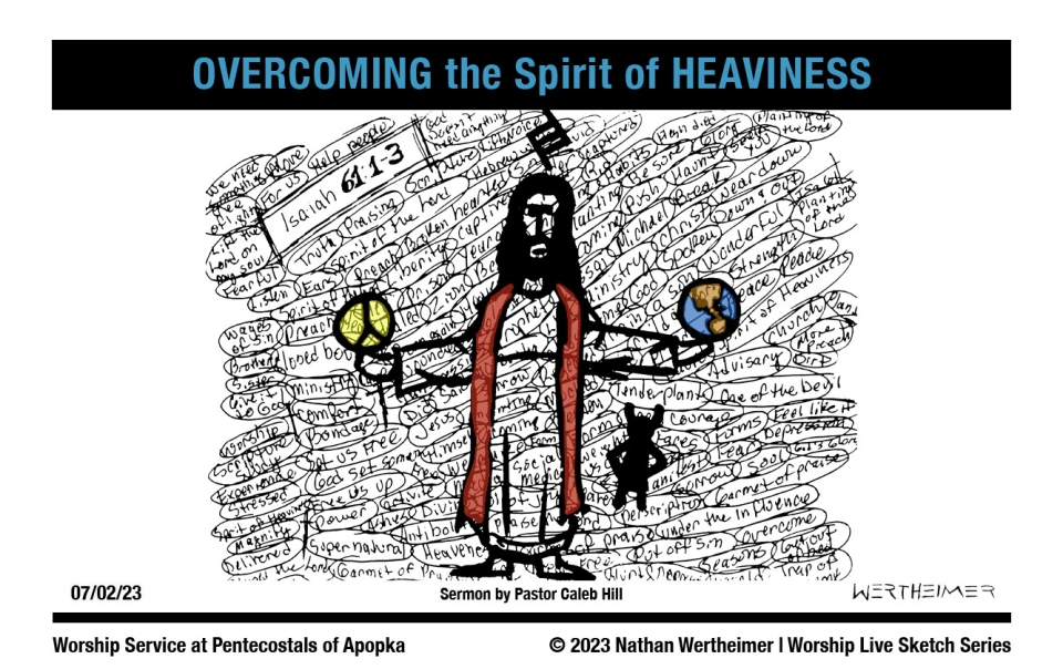 Please click on this image to view a past weekend's Worship Live Sketch Series entitled "OVERCOMING the Spirit of HEAVINESS" with sermon by Pastor Caleb Hill at Pentecostals of Apopka Church. Artwork by Nathan Wertheimer. #nathanwertheimer #poaapopka #pentecostalsofapopka #upci #flupci #flupciyouth