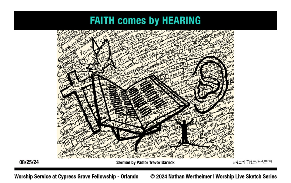 Please click here to see a past weekend's Worship Live Sketch Series entitled "FAITH comes by HEARING" with sermon by Pastor Trevor Barrick from Cypress Grove Fellowship Church in South Orlando. Artwork by Nathan Wertheimer. #nathanwertheimer #mycgf #cypressgroveorlando #upci #flupci #flupciyouth