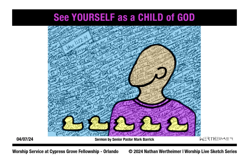 Please click here to see a past weekend's Worship Live Sketch Series entitled "See YOURSELF as a CHILD of GOD" with sermon by Senior Pastor Mark Barrick from Cypress Grove Fellowship Church in South Orlando. Artwork by Nathan Wertheimer. #nathanwertheimer #mycgf #cypressgroveorlando #upci #flupci #flupciyouth