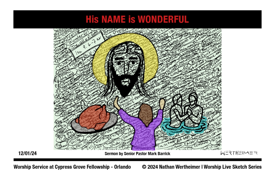 Please click here to see a past weekend's Worship Live Sketch Series entitled "His NAME is WONDERFUL" with sermon by Senior Pastor Mark Barrick from Cypress Grove Fellowship Church in South Orlando. Artwork by Nathan Wertheimer. #nathanwertheimer #mycgf #cypressgroveorlando #upci #flupci #flupciyouth