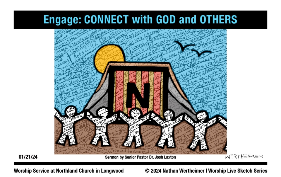 Please click here to see a past weekend's Worship Live Sketch Series entitled "Engage: CONNECT with GOD and OTHERS" sermon by Senior Pastor Dr. Josh Laxton at Northland Church in Longwood, Florida. Artwork by Nathan Wertheimer. #northlandchurch