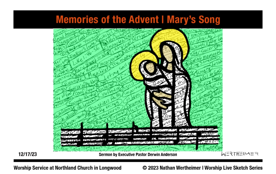 Please click here to see a past weekend's Worship Live Sketch Series entitled "Memories of the Advent | Mary's Song" sermon by Executive Pastor Derwin Anderson at Northland Church in Longwood, Florida. Artwork by Nathan Wertheimer. #northlandchurch
