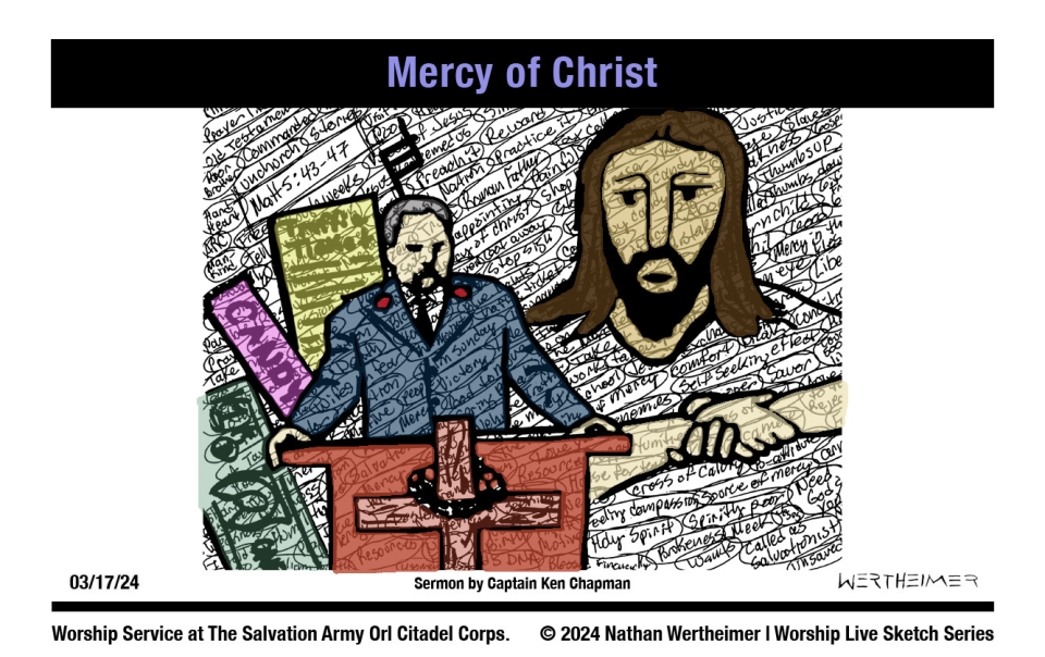 Please click here to see a past weekend's Worship Live Sketch Series entitled "Mercy of Christ" sermon by Captain Ken Chapman at The Salvation Army Orlando Citadel Corps in Orlando, Florida. Artwork by Nathan Wertheimer. #salvationarmy #salvationarmyorlando