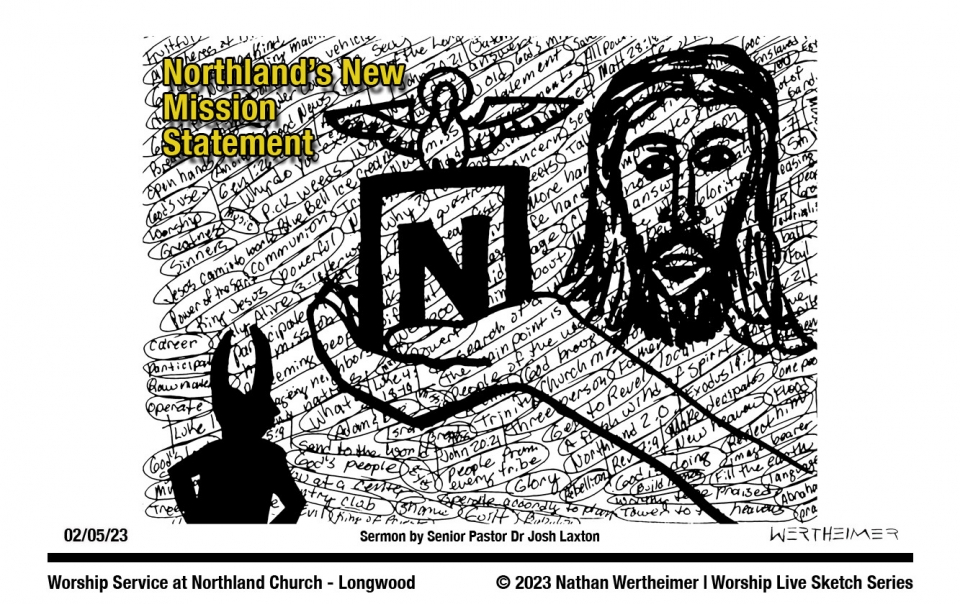 Here's this past weekend Worship Live Sketch Series entitled "Northland's New Mission Statement" with sermon by Senior Pastor Dr. Josh Laxton at Northland Church in Longwood, Florida. Artwork by Nathan Wertheimer. The Ministers at the church decided on creating a new mission statement for this church. Their goal is to reach all nations, all people, and much more... #northlandchurch #nathanwertheimer