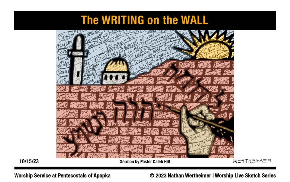 Please click here to see this past weekend's Worship Live Sketch Series entitled "The WRITING on the WALL" with sermon by Pastor Caleb Hill at Pentecostals of Apopka Church. Artwork by Nathan Wertheimer. #nathanwertheimer #poaapopka #pentecostalsofapopka #upci #flupci #flupciyouth