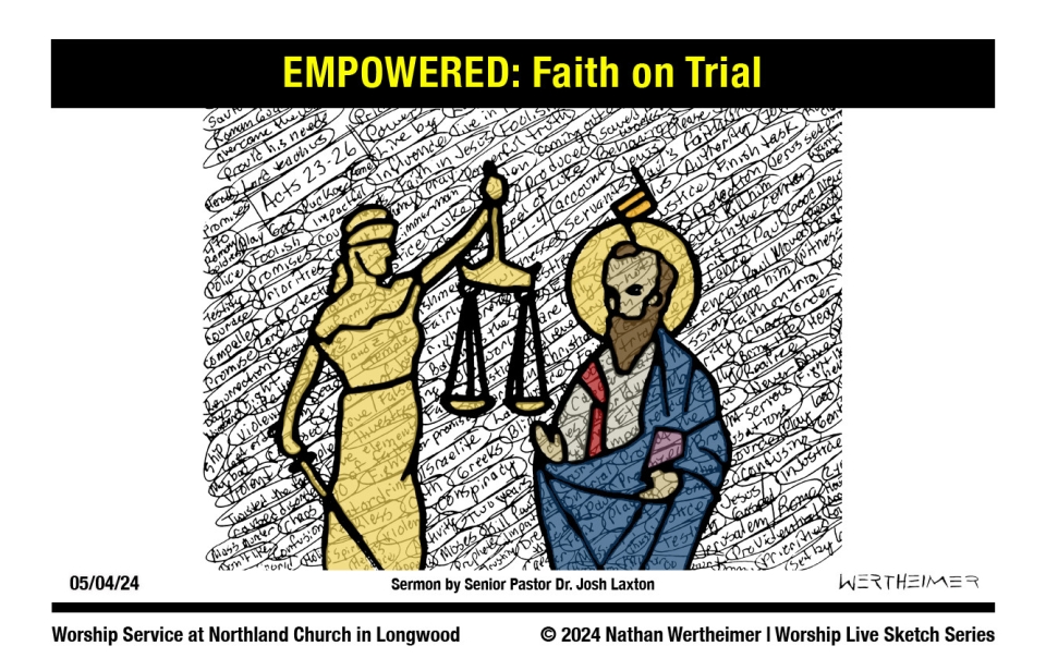 Please click here to see a past weekend's Worship Live Sketch Series entitled "EMPOWERED: Faith on Trial" sermon by Senior Pastor Dr. Josh Laxton at Northland Church in Longwood, Florida. Artwork by Nathan Wertheimer. #northlandchurch