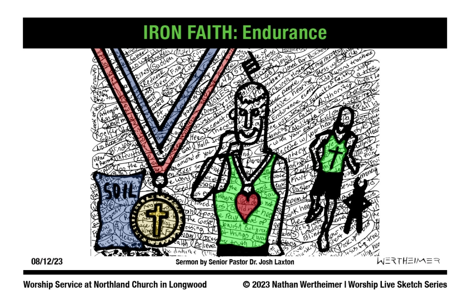 Please click here to see a past weekend's Worship Live Sketch Series entitled "IRON FAITH: Endurance" sermon by Senior Pastor Dr. Josh Laxton at Northland Church in Longwood, Florida. Artwork by Nathan Wertheimer. #northlandchurch #ironfaith