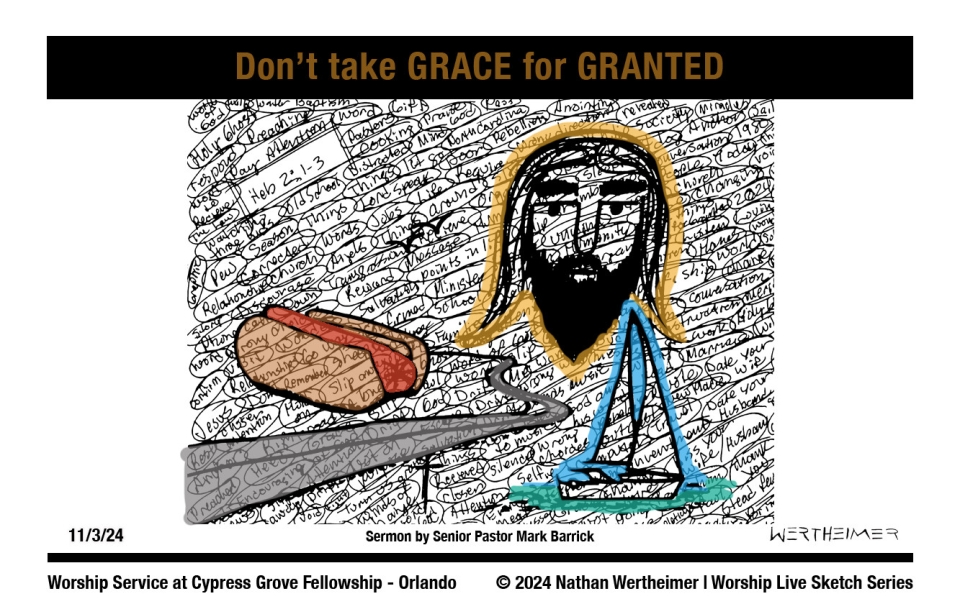 Please click here to see a past weekend's Worship Live Sketch Series entitled "Don't Take GRACE for GRANTED" with sermon by Senior Pastor Mark Barrick from Cypress Grove Fellowship Church in South Orlando. Artwork by Nathan Wertheimer. #nathanwertheimer #mycgf #cypressgroveorlando #upci #flupci #flupciyouth