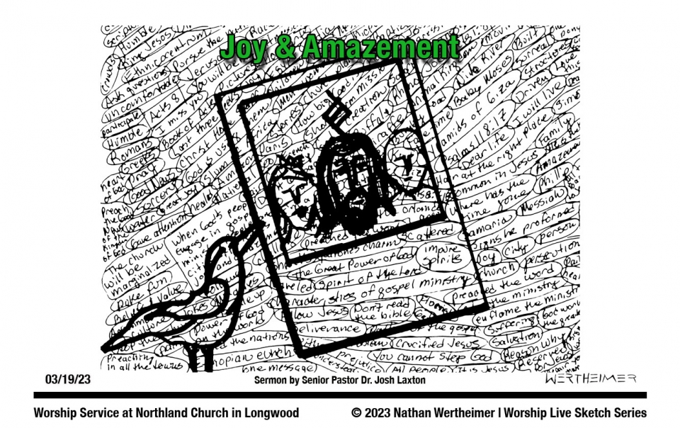Here's a weekend Worship Live Sketch Series entitled "Joy and Amazement what Gospel Ministry brings to the people and cities" with sermon by Senior Pastor Dr. Josh Laxton at Northland Church in Longwood, Florida. Artwork by Nathan Wertheimer. #northlandchurch #nathanwertheimer