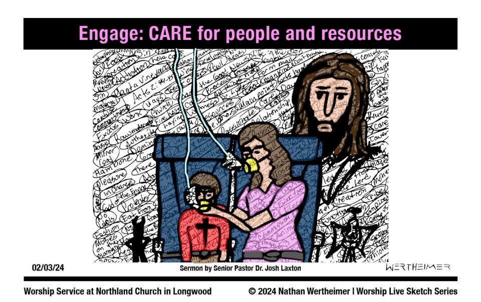Please click here to see a past weekend's Worship Live Sketch Series entitled "Engage: CARE for people and resources" sermon by Senior Pastor Dr. Josh Laxton at Northland Church in Longwood, Florida. Artwork by Nathan Wertheimer. #northlandchurch