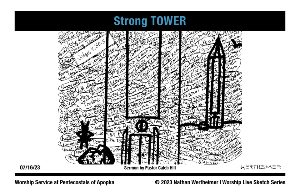 Please click on this image to view this weekend's Worship Live Sketch Series entitled "Strong TOWER" with sermon by Pastor Caleb Hill at Pentecostals of Apopka Church. Artwork by Nathan Wertheimer. #nathanwertheimer #poaapopka #pentecostalsofapopka #upci #flupci #flupciyouth