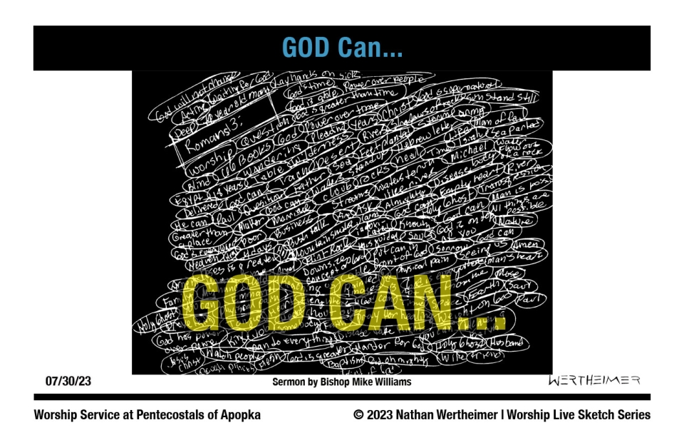 Please click here to see this past weekend's Worship Live Sketch Series entitled "GOD Can..." with sermon by Bishop Mike Williams at Pentecostals of Apopka Church. Artwork by Nathan Wertheimer. #nathanwertheimer #poaapopka #pentecostalsofapopka #upci #flupci #flupciyouth