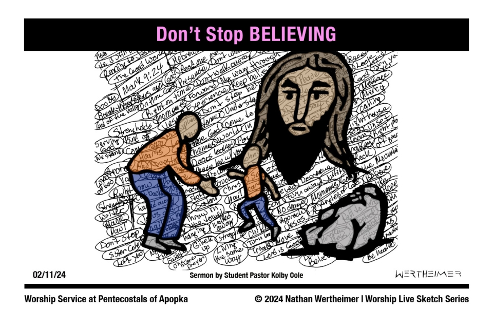 Please click here to see a past weekend's Worship Live Sketch Series entitled "Don't Stop BELIEVING" with sermon by Student Pastor Kolby Cole at Pentecostals of Apopka Church. Artwork by Nathan Wertheimer. #nathanwertheimer #poaapopka #pentecostalsofapopka #upci #flupci #flupciyouth