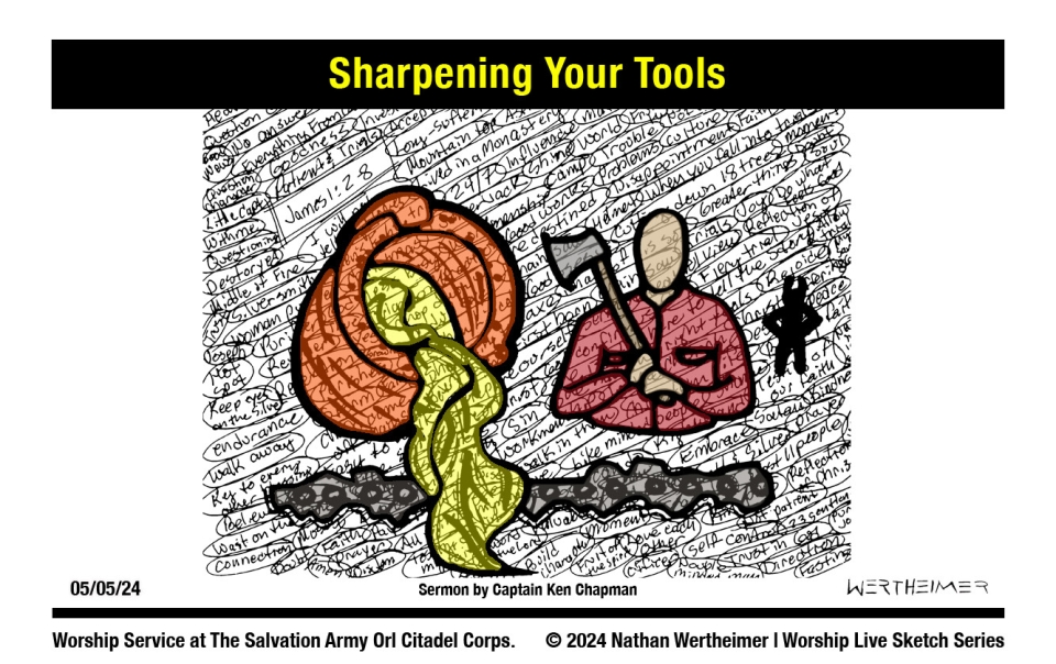 Please click here to see a past weekend's Worship Live Sketch Series entitled "Sharpening Your Tools" sermon by Captain Ken Chapman at The Salvation Army Orlando Citadel Corps in Orlando, Florida. Artwork by Nathan Wertheimer. #salvationarmy #salvationarmyorlando