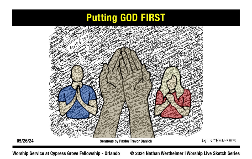 Please click here to see a past weekend's Worship Live Sketch Series entitled "Putting GOD FIRST" with sermon by Pastor Trevor Barrick from Cypress Grove Fellowship Church in South Orlando. Artwork by Nathan Wertheimer. #nathanwertheimer #mycgf #cypressgroveorlando #upci #flupci #flupciyouth