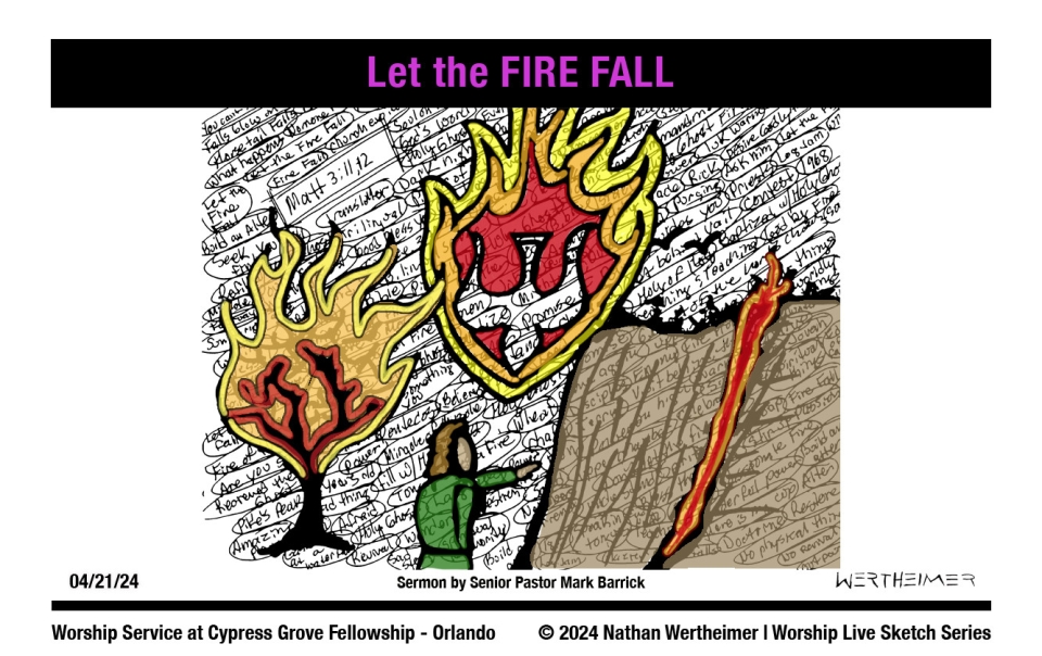 Please click here to see a past weekend's Worship Live Sketch Series entitled "Let the FIRE FALL" with sermon by Senior Pastor Mark Barrick from Cypress Grove Fellowship Church in South Orlando. Artwork by Nathan Wertheimer. #nathanwertheimer #mycgf #cypressgroveorlando #upci #flupci #flupciyouth