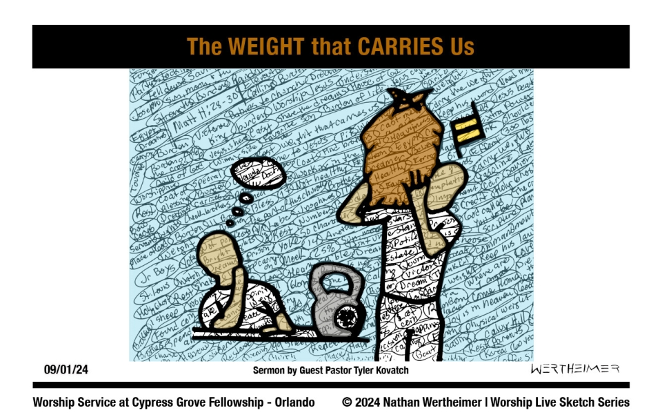 Please click here to see a past weekend's Worship Live Sketch Series entitled "The WEIGHT That CARRIES Us" with sermon by Guest Pastor Tyler Kovatch at Cypress Grove Fellowship Church in South Orlando. Artwork by Nathan Wertheimer. #nathanwertheimer #mycgf #cypressgroveorlando #upci #flupci #flupciyouth