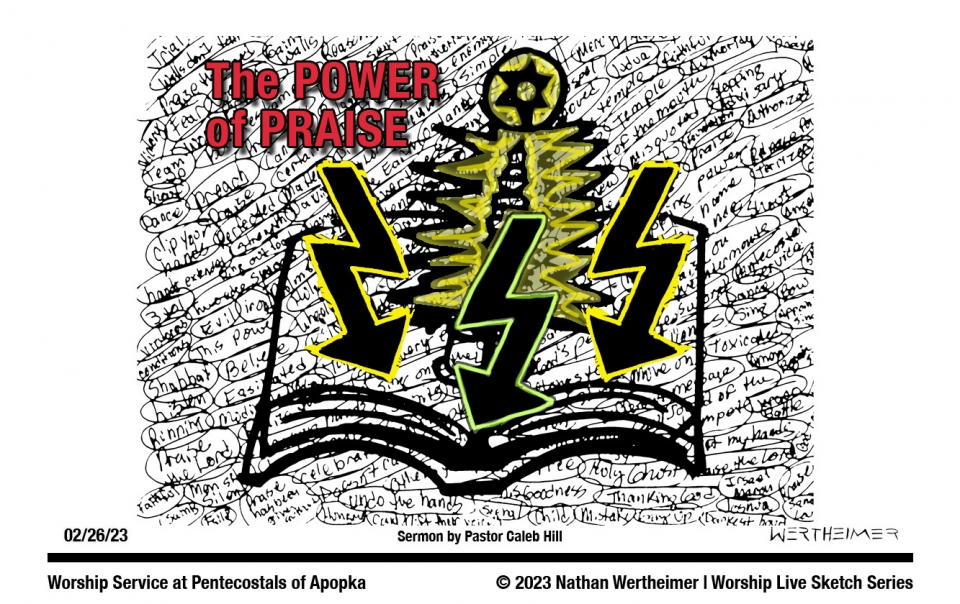 Here's is this weekend Worship Live Sketch Series entitled "The Power of Praise" with sermon by Pastor Caleb Hill at Pentecostals of Apopka Church. Artwork by Nathan Wertheimer.  #nathanwertheimer #poaapopka #pentecostalsofapopka