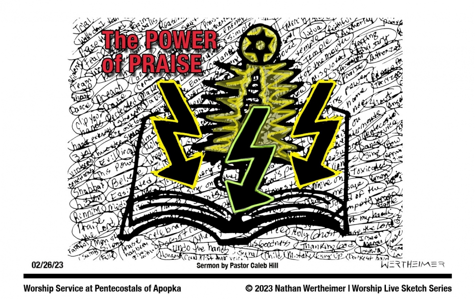 Here's is this weekend Worship Live Sketch Series entitled "The Power of Praise" with sermon by Pastor Caleb Hill at Pentecostals of Apopka Church. Artwork by Nathan Wertheimer. #nathanwertheimer #poaapopka #pentecostalsofapopka